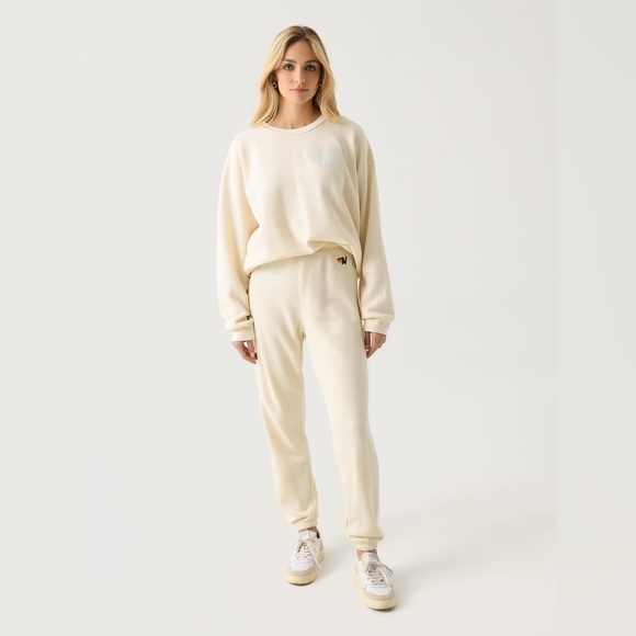 Aviator Nation Glitter Heart Crewneck Pullover Sweatshirt in Natural - Picture 3 of 13